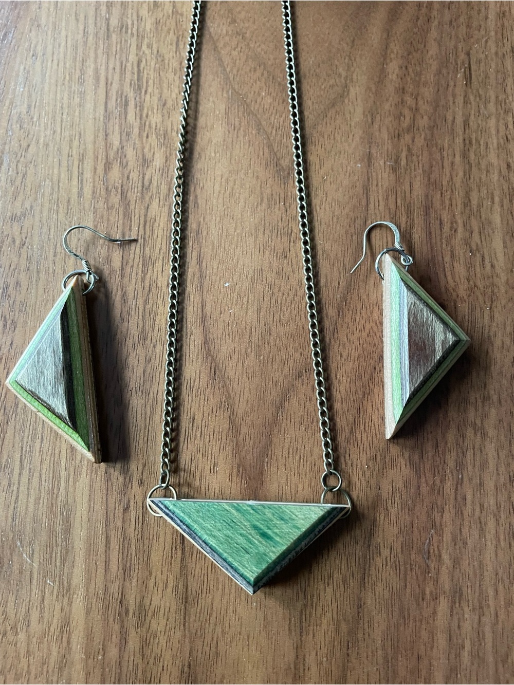 Handmade skateboard wood Necklace & Earrings Set